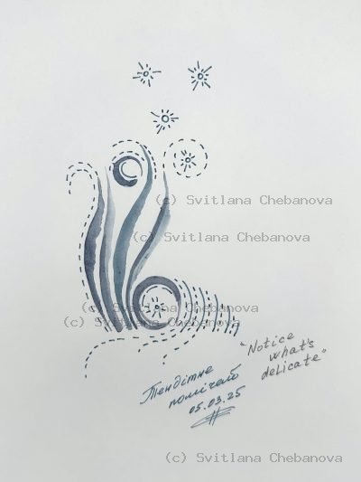 Angel artwork Day 64 - Blue gray watercolor curved wave forms spiral stars