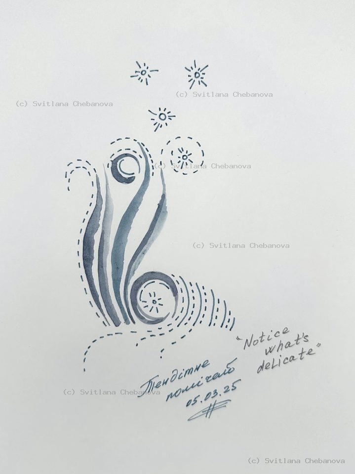 Angel artwork Day 64 - Blue gray watercolor curved wave forms spiral stars