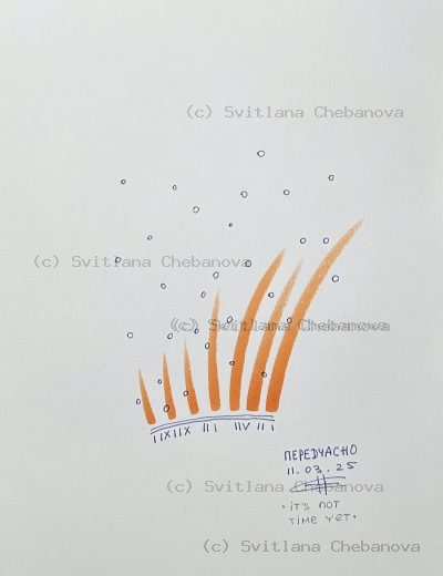 Angel artwork Day 70 - Orange marker curved grass flames rising circles bubbles