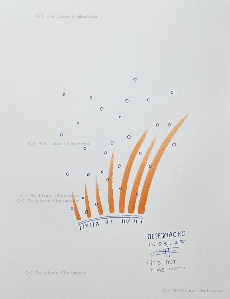 Angel artwork Day 70 - Orange marker curved grass flames rising circles bubbles