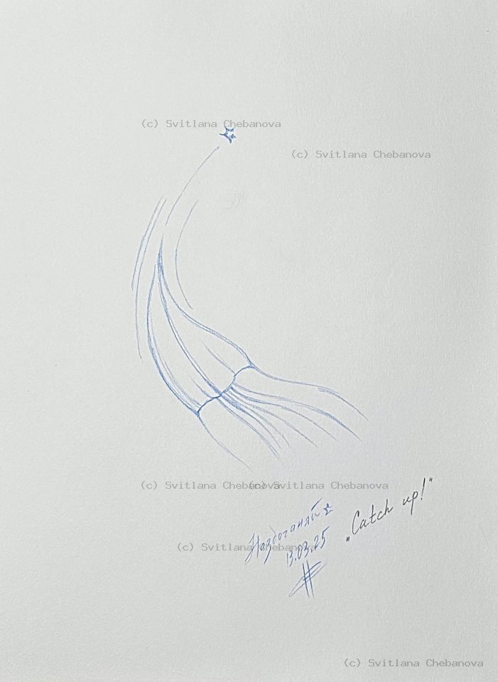 Angel artwork Day 72 - Light blue pencil flowing comet shooting star