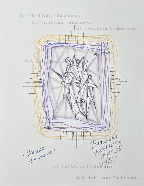 Angel artwork Day 73 - Pen yellow blue purple frames crystalline angular shapes
