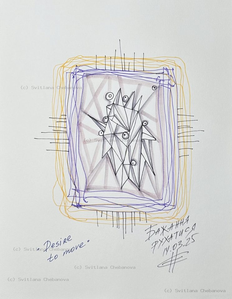 Angel artwork Day 73 - Pen yellow blue purple frames crystalline angular shapes
