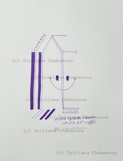 Angel artwork Day 74 - Purple marker pen abstract smiling face house circles