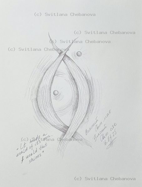 Angel artwork Day 75 - Pencil intertwined curved lines eye infinity hatching pearls