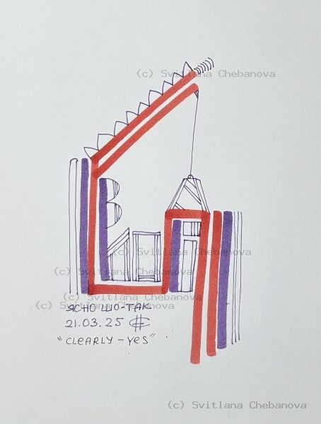 Angel artwork Day 80 - Red coral purple marker construction crane vertical bars