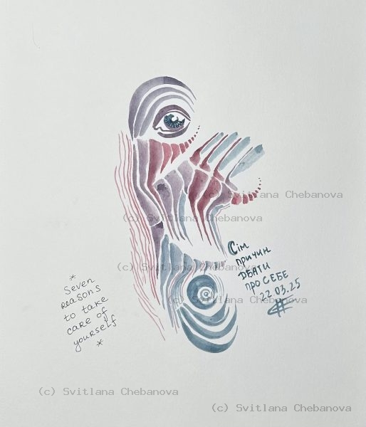 Angel artwork Day 81 - Purple rose blue watercolor abstract face profile eye waves