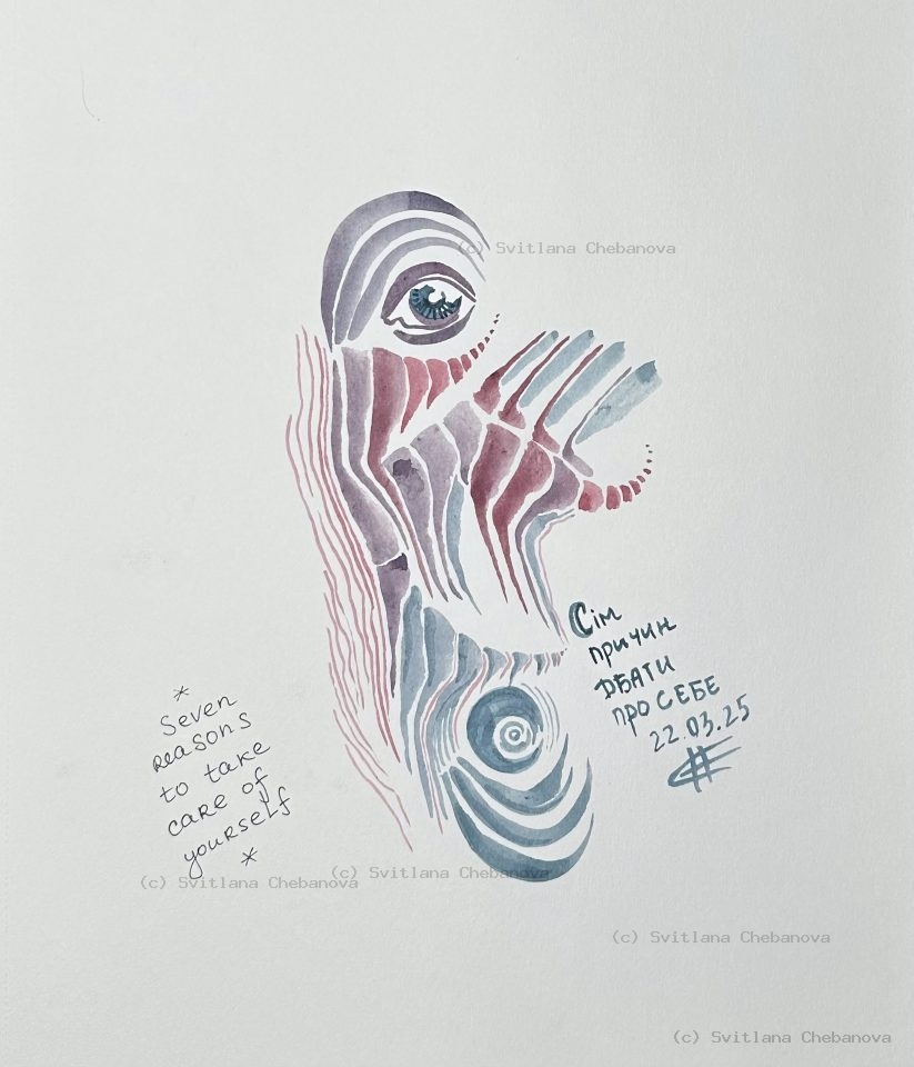 Angel artwork Day 81 - Purple rose blue watercolor abstract face profile eye waves