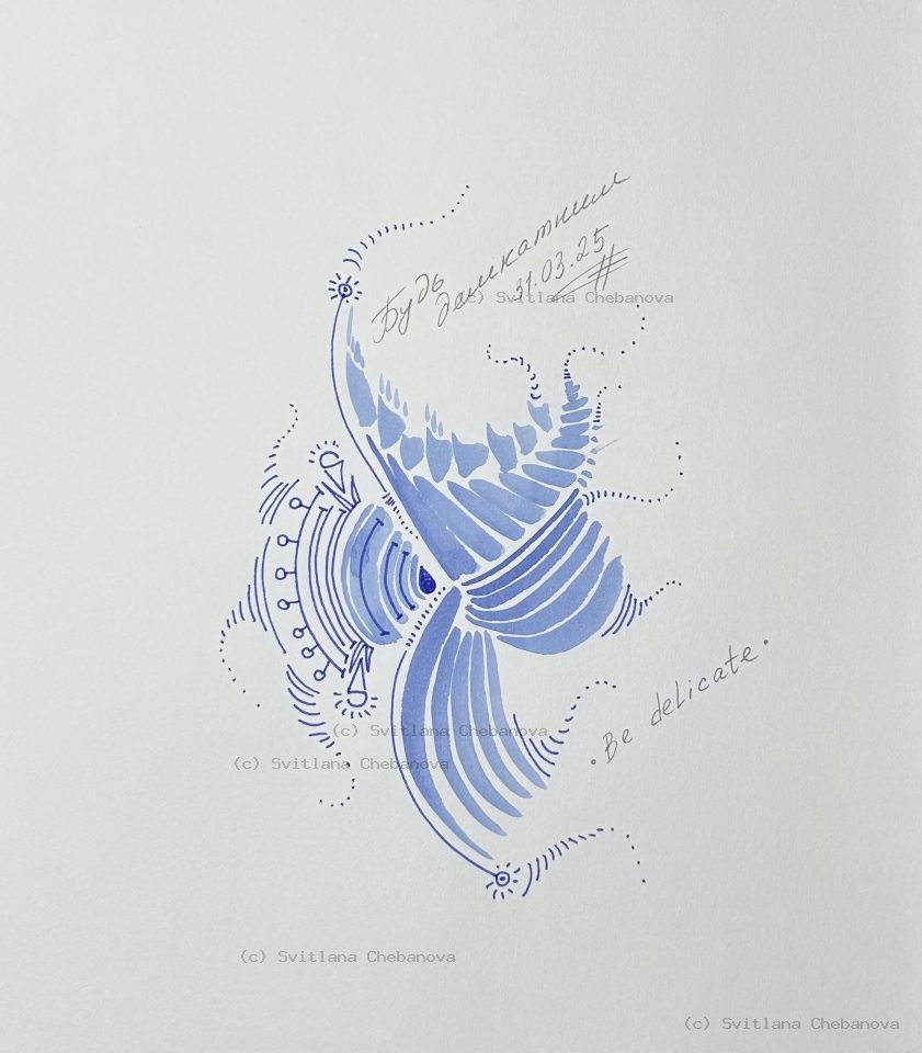 Angel artwork Day 90 - Blue watercolor flowing bird wing paisley dotted patterns