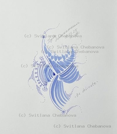 Angel artwork Day 90 - Blue watercolor flowing bird wing paisley dotted patterns