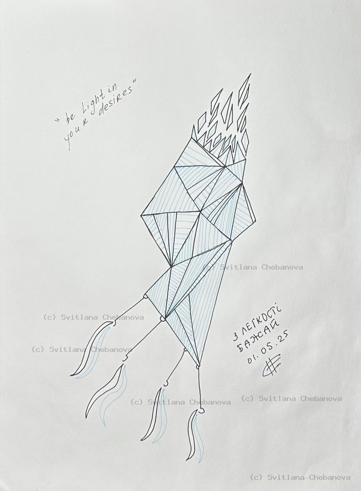Angel artwork Day 121 - Teal pen geometric kite line hatching flame ribbon tails