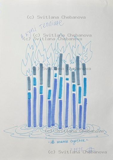 Angel artwork Day 131 - Blue marker vertical candles water flame outlines community
