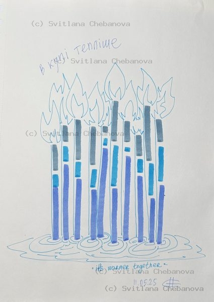 Angel artwork Day 131 - Blue marker vertical candles water flame outlines community