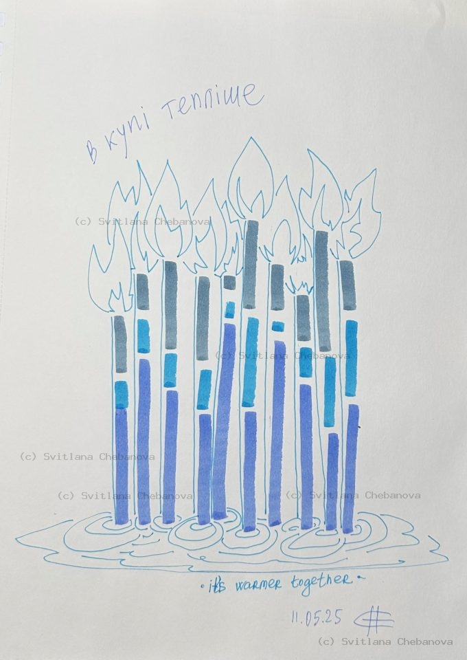 Angel artwork Day 131 - Blue marker vertical candles water flame outlines community