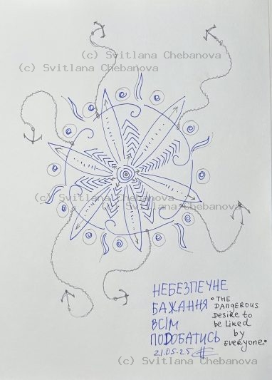 Angel artwork Day 141 - Blue pen compass flower mandala curling waves anchors