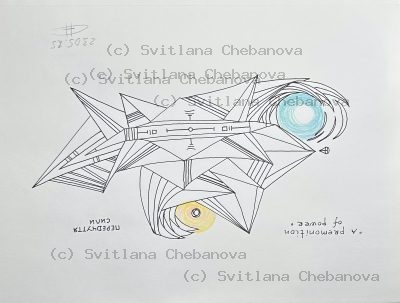 Angel artwork Day 143 - Pen geometric spacecraft arrow crystalline cyan yellow vortex