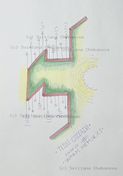 Angel artwork Day 149 - Green pink burgundy colored pencil angular stairs arrows sun yellow