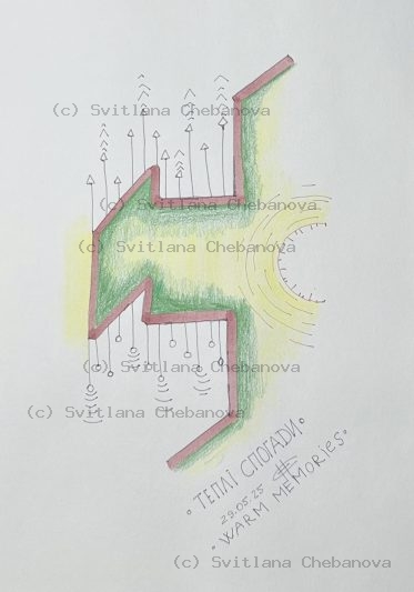 Angel artwork Day 149 - Green pink burgundy colored pencil angular stairs arrows sun yellow